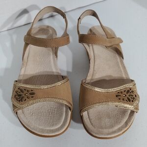 Dansko Chic Tan Women's Leather Upper Velcro Sandals With Bead Detail